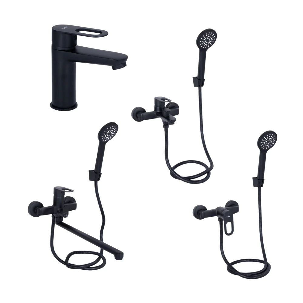 Комплект змішувачів для ванної кімнати Lidz Latwa Black 4в1