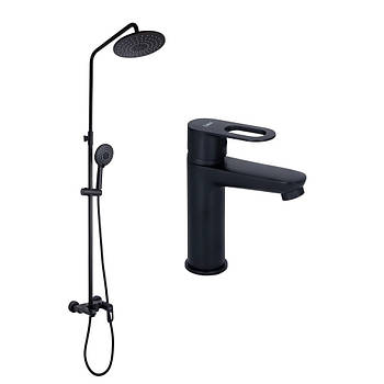 Набір 2в1 у ванну ТМ Lidz душова система Latwa Black/змішувач для раковини Latwa Black