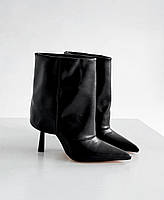 Жіночі демісезонні ботильони на підборі стильні чорні екошкіра