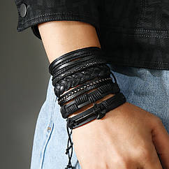 Браслет чоловічий шкіряний  Indian Style 6 шт у наборі