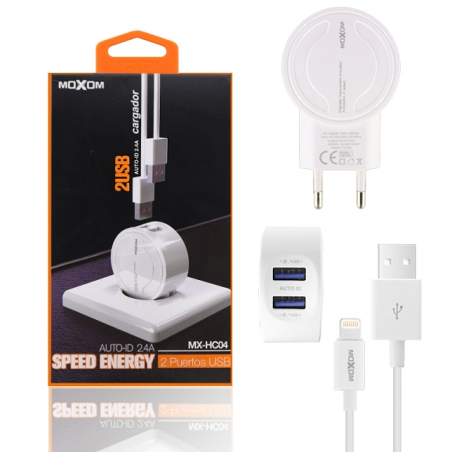 Мережевий зарядний пристрій MOXOM 2в1 Type-C 2USB/2.4A (MX-HC04) білий