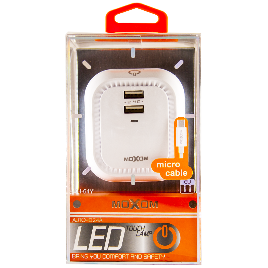 Мережевий зарядний пристрій MOXOM 2в1 Lightning 2USB/2.4A (KH-64Y) білий