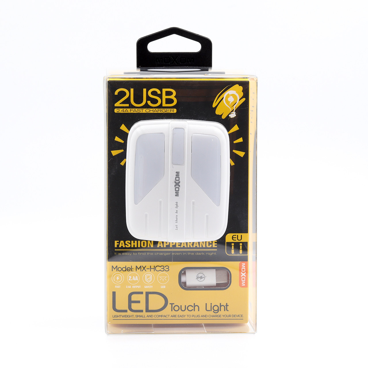 Мережевий зарядний пристрій MOXOM 2в1 Lightning 2USB/2.4A /LED LIGHT (MX-HC33) білий