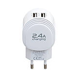 Мережевий зарядний пристрій MOXOM 2в1 Type-C 2USB/5V 2.4A AUTO ID (KH-46) білий, фото 3