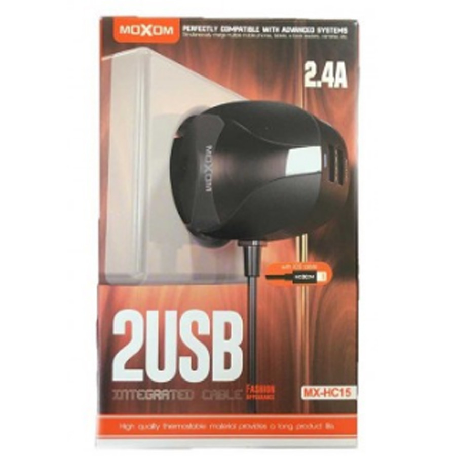 Мережевий зарядний пристрій MOXOM 2в1 Type-C cable+2USB/2.4A (MX-HC15) чорний