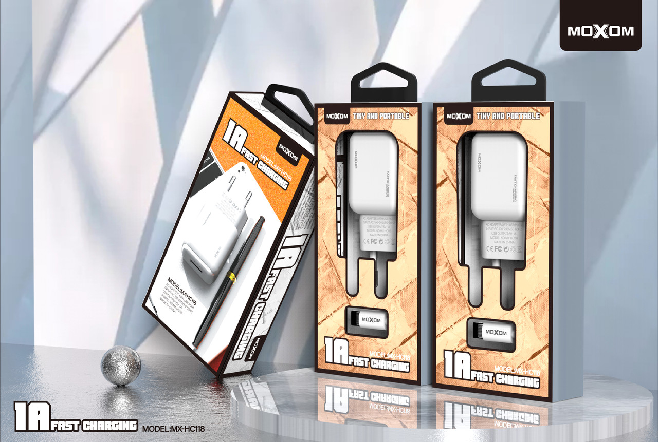 Мережевий зарядний пристрій MOXOM 2в1 micro 1USB/1A Fast Charging (MX-HC118) білий