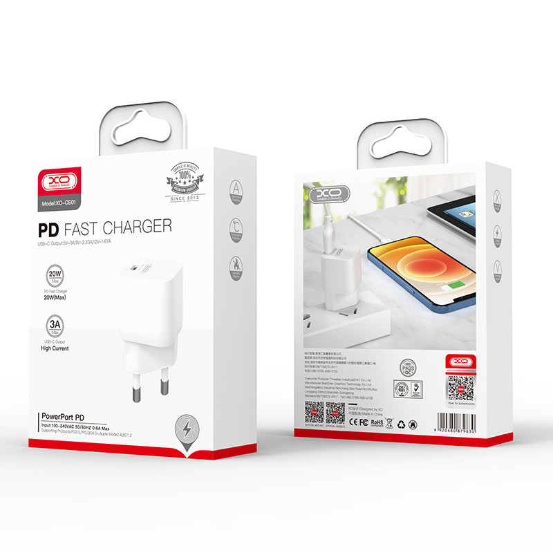 Мережевий зарядний пристрій XO PD FastCharger 20W (CE01) білий
