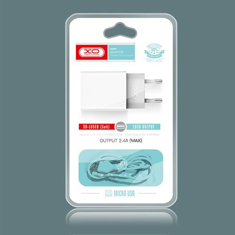 Мережевий зарядний пристрій XO 2в1 micro 2USB/2.4A (L65) білий
