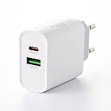 Мережевий зарядний пристрій DC 2в1 Lightning QC3.0+PD/20W Fast Charger (CA-F17) білий, фото 4