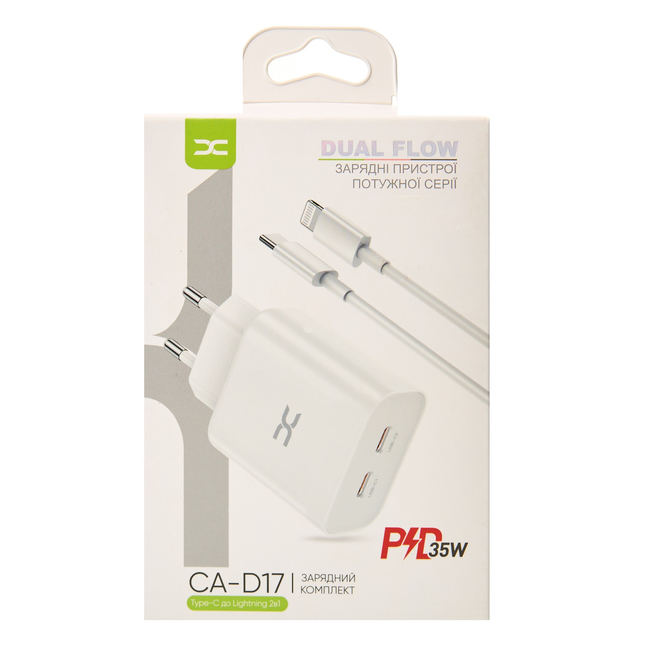 Мережевий зарядний пристрій DC 2в1 Lightning 2PD/35W Fast Charger (CA-D17) білий