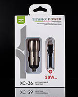 Автомобільний зарядний пристрій DC 2в1 Lightning 2xQC3.0/36W (XC-36) Metal темно-сірий