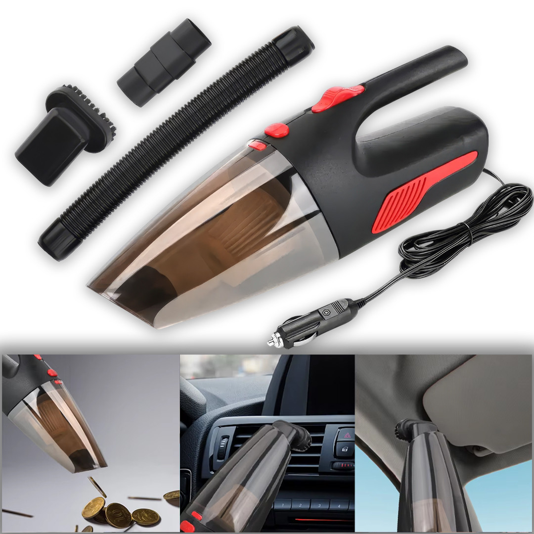 Пилосос автомобільний з живленням від прикурювача Чорний з червоним 120 Вт 5000 Па, фото 1