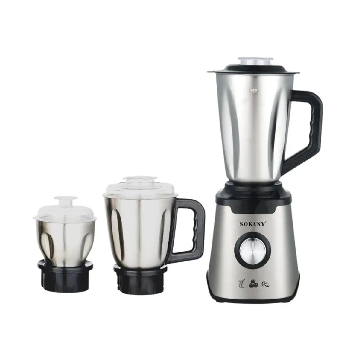 Стаціонарний сталевий блендер із кавомолкою Sokany SOKANY SK-187 з трьома чашами 0,5/1/1,5 л 1000 Вт