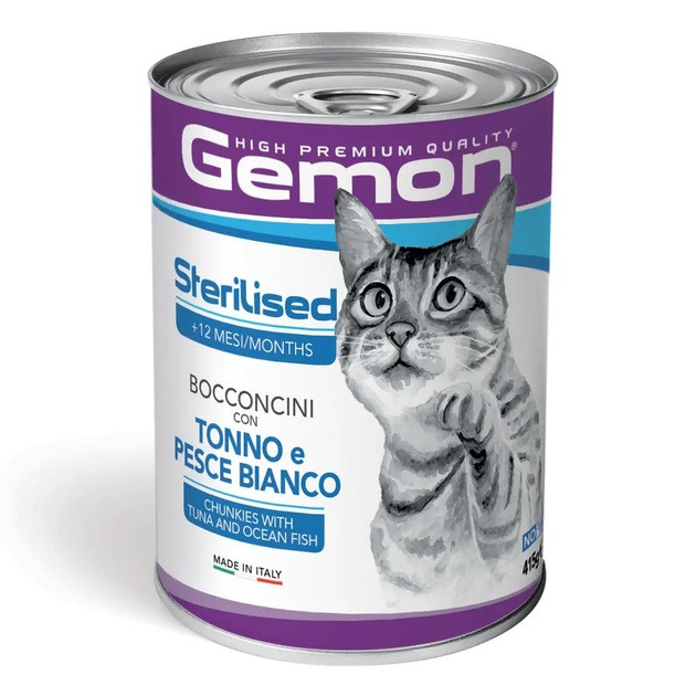 Вологий корм для кішок Gemon Cat Wet Adult з тунцем та океанічною рибою шматочки в соусі 415 гр
