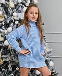 Дитяча тепла туніка для дівчинки на зиму з високою горловиною блакитна Луіза р.116-158, фото 4