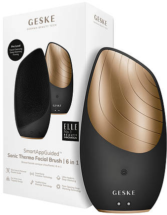 Електронна звукова термощітка для очищення обличчя Geske Sonic Thermo Facial Brush 6в1 (Gray), фото 1