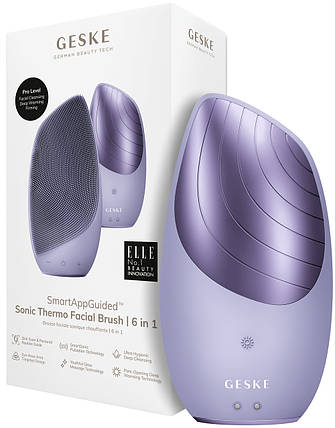 Електронна звукова термощітка для очищення обличчя Geske Sonic Thermo Facial Brush 6в1 (Purple), фото 1