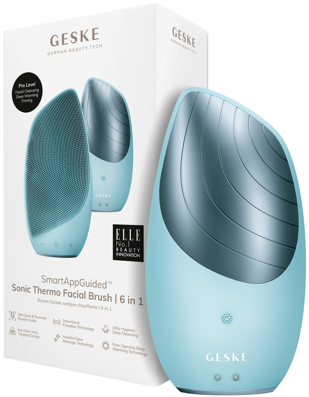 Електронна звукова термощітка для очищення обличчя Geske Sonic Thermo Facial Brush 6в1 (Turquoise)