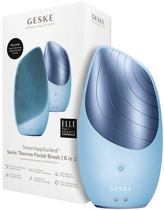 Електронна звукова термощітка для очищення обличчя Geske Sonic Thermo Facial Brush 6в1 (Aquamarine), фото 1