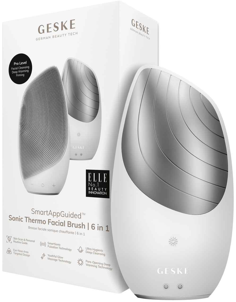 Електронна звукова термощітка для очищення обличчя Geske Sonic Thermo Facial Brush 6в1 (White)