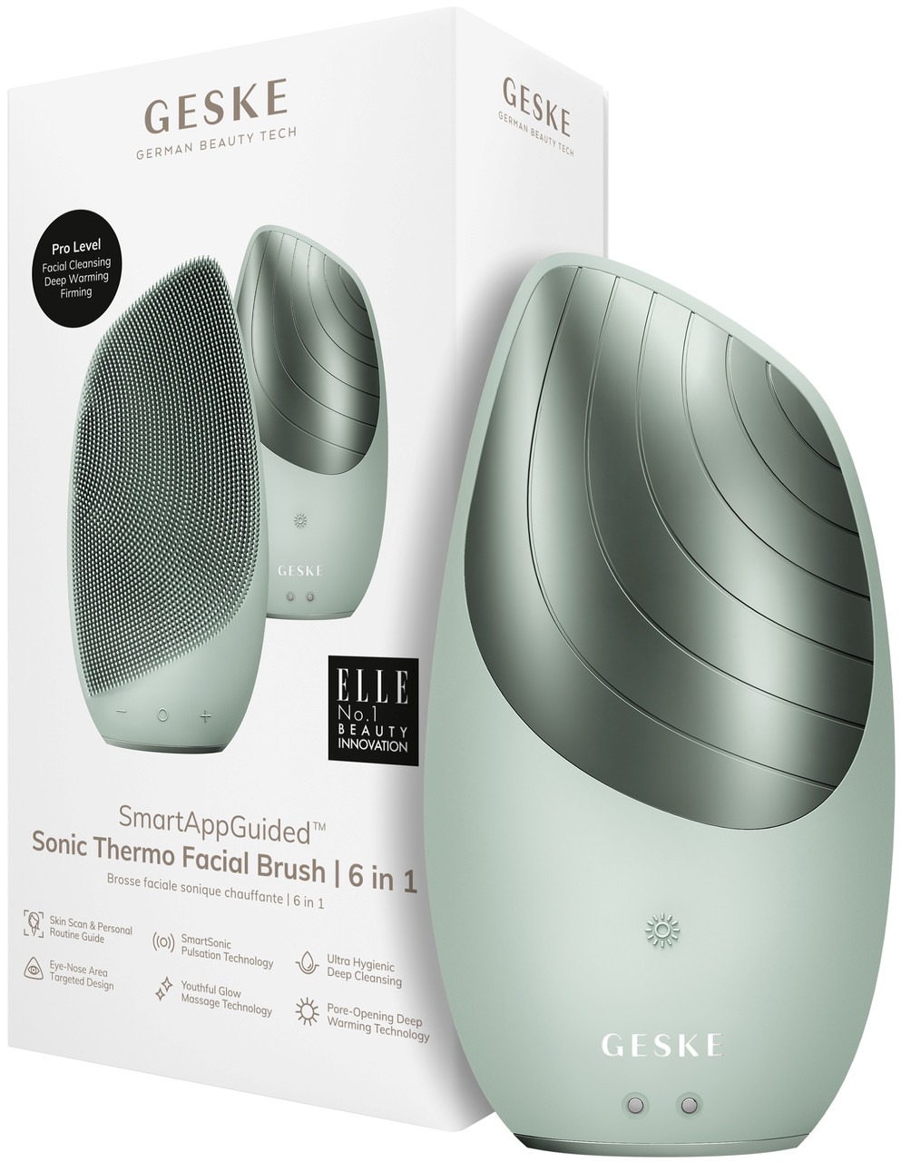 Електронна звукова термощітка для очищення обличчя Geske Sonic Thermo Facial Brush 6в1 (Green)
