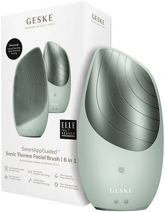 Електронна звукова термощітка для очищення обличчя Geske Sonic Thermo Facial Brush 6в1 (Green), фото 1