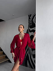 Жіночий домашній халат в сіточку короткий червоний