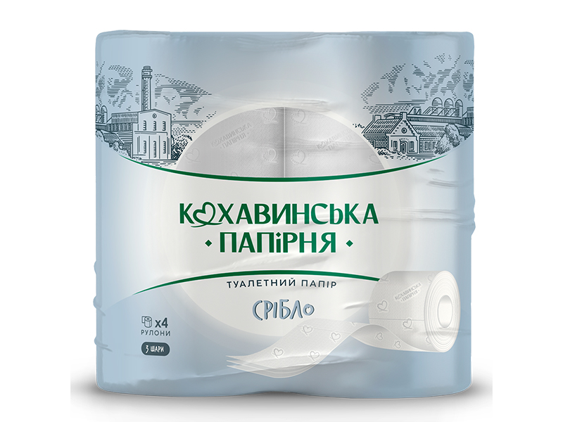 Туал. папір Кохавинська папірня СРІБЛО 3шар. 4рул. целюлоза білий