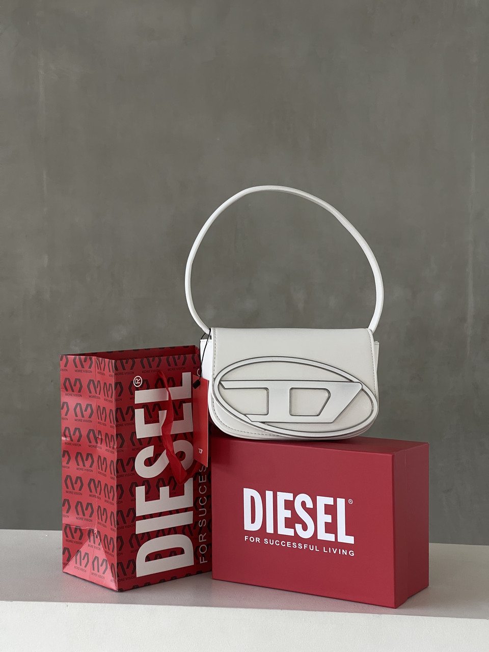 Сумка Дезель білий Diesel 1DR Iconic Shoulder через плече Преміум, фото 1