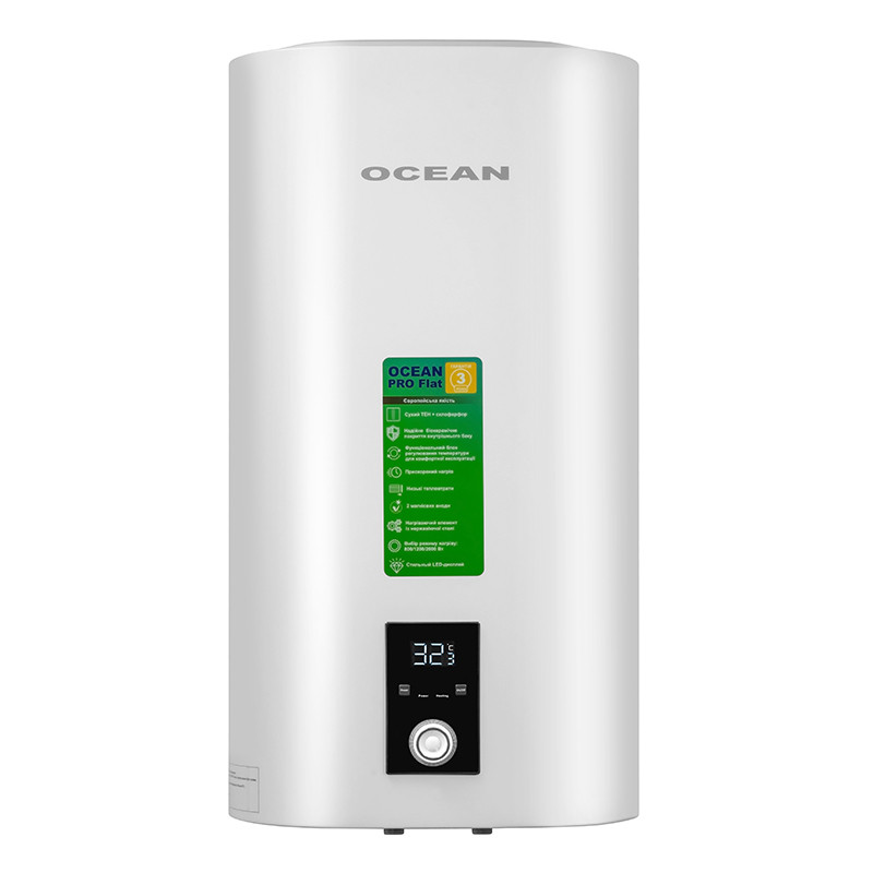 Бойлер OCEAN FLAT DIGITAL 80 л 2,0 КВт емальований бак сухий ТЕН