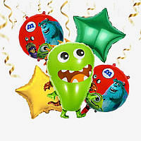 Кулі фольговані повітряні зелені Монстрик Бонні набір 5 шт