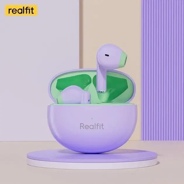 Бездротові навушники Realfit F2, Bluetooth 5.3 активне шумоподавлення 38dB ,Фіолетові