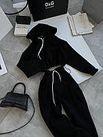 Женский базовый теплый весенний прогулочный костюм худи с капюшоном штаны на манжете трехнить на флисе