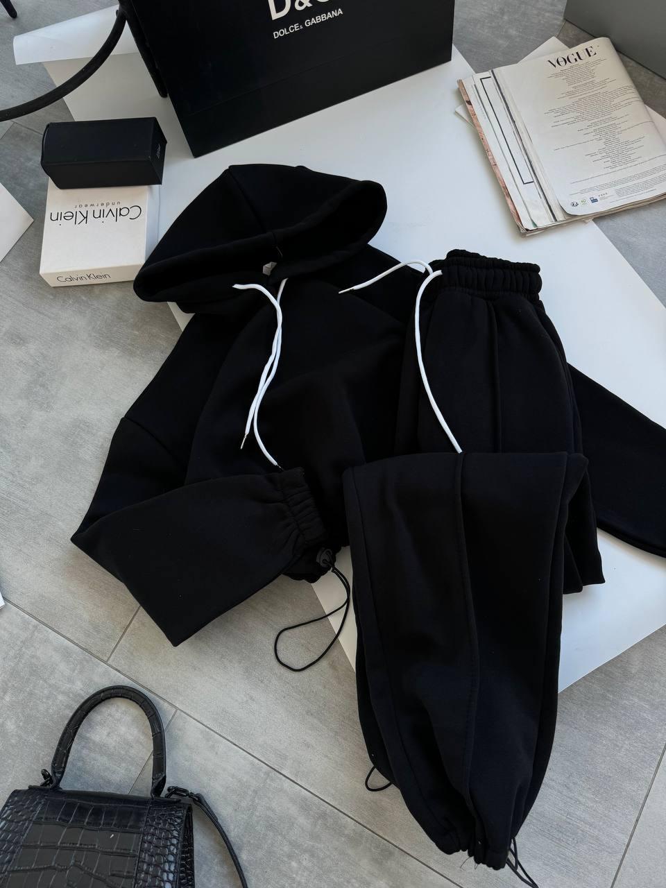 Жіночий базовий теплий осінній прогулянковий костюм двійка кофта худі з капюшоном штани трьохниткові на флісі, фото 1