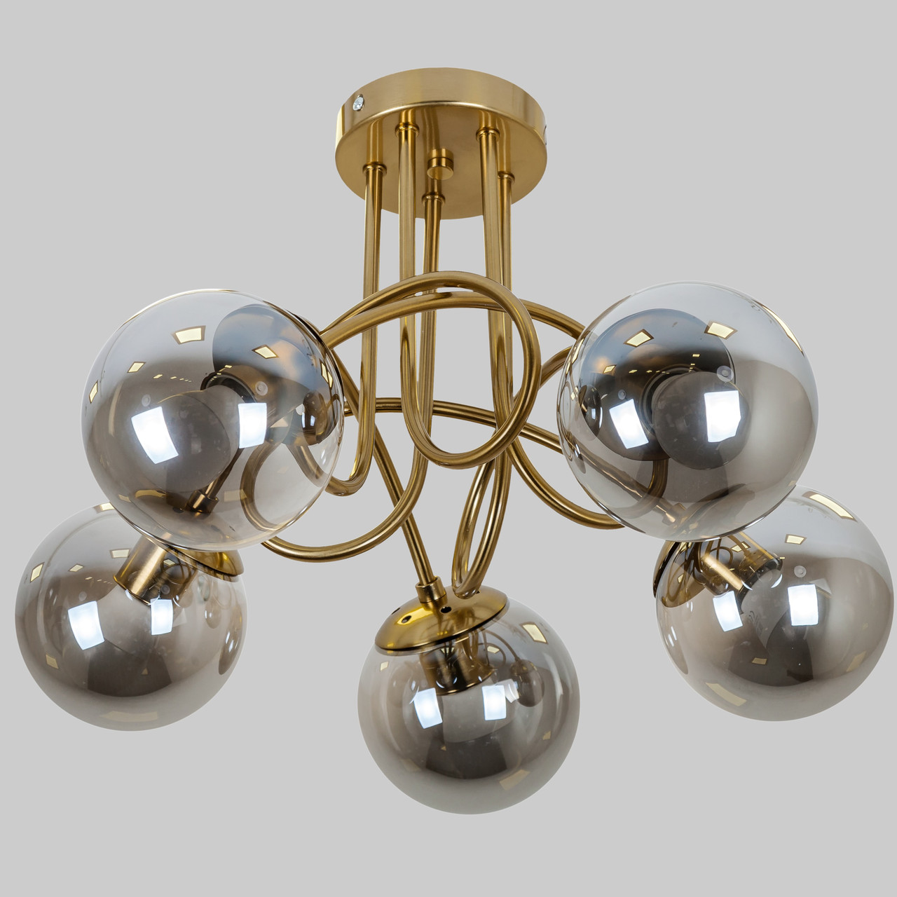 Стельова бронзова люстра з 5 плафонами-кулями "Modern Glow "(52-9910-5 BRZ+BK)