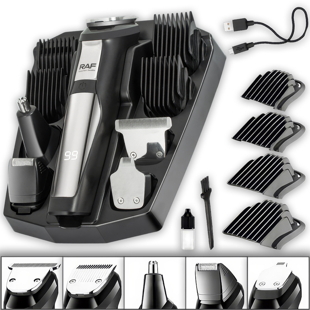 Акумуляторна машинка з 5 змінними головками та 4 насадками для стрижки RAF R.4020, фото 1