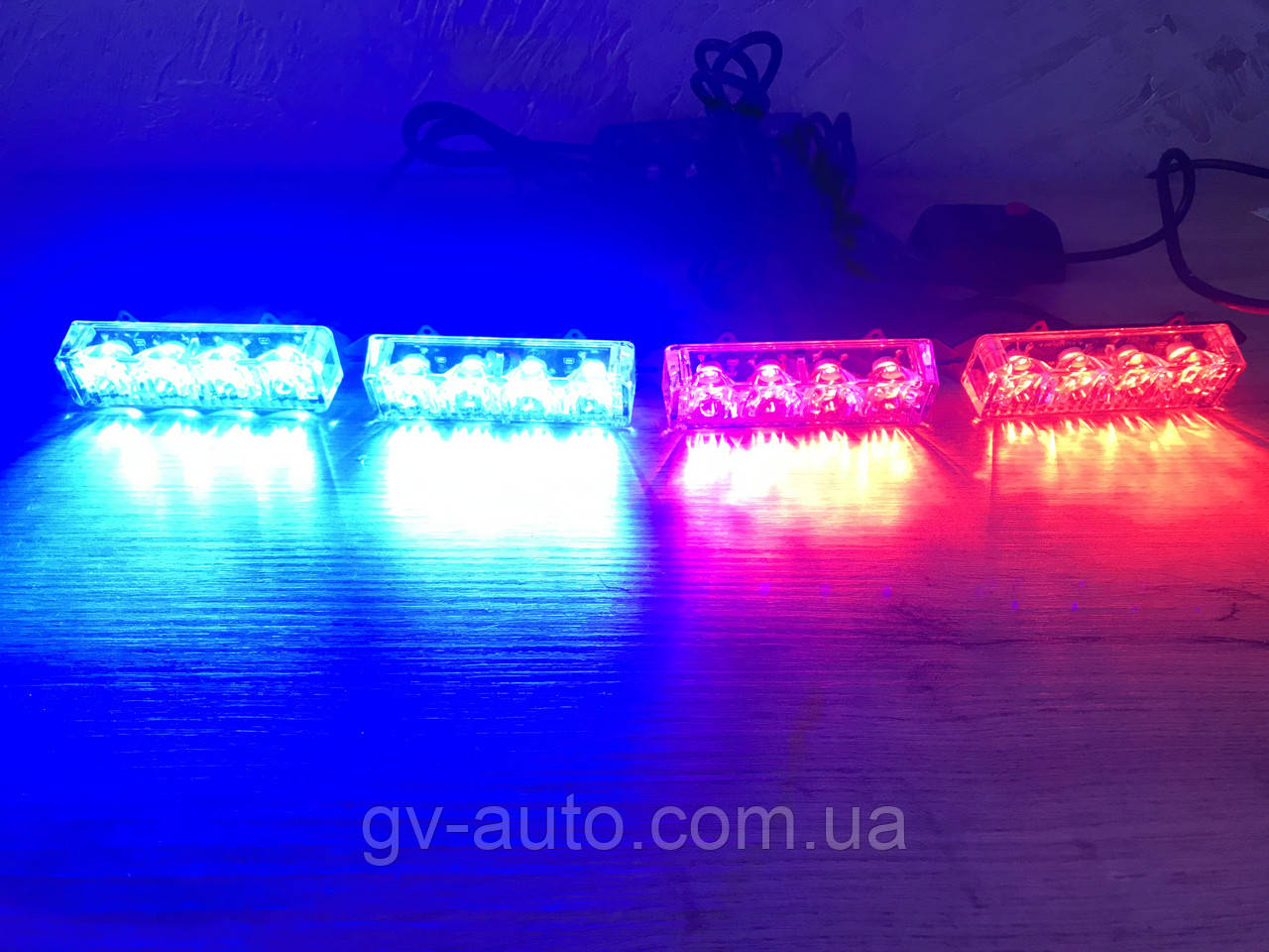 Стробоскопи LED 4-2-16  mini червоно сині 12V., фото 1