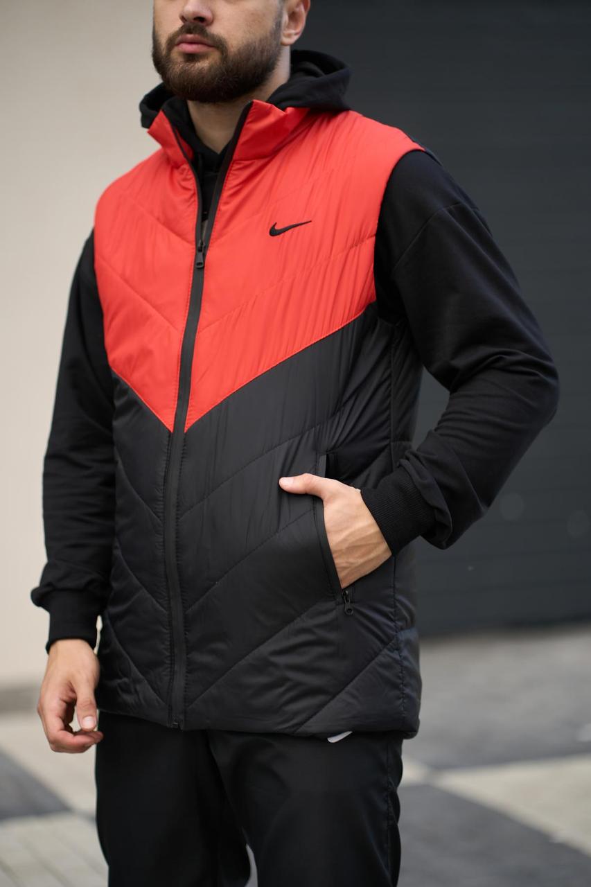 Чоловіча жилетка Nike без капюшона чорна з помаранчевим Безрукавка Найк весняна осіння