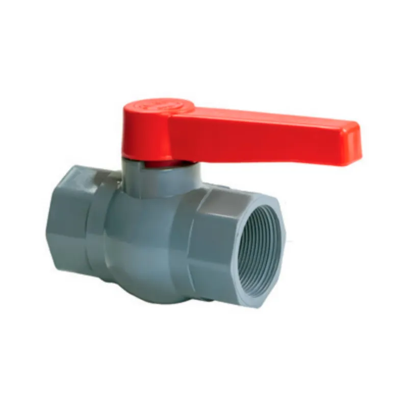 Кран кульовий Plamix PVF-1 1/2" FF PVC, ручка "важіль" (grey+red) (PM0629)