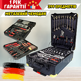 Набір ручних інструментів 399 предметів Rainberg у валізі на колесах інструменти для ремонту будинку сталеві