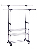 Телескопічна стійка, вішалка для одягу Colgador Doble Ajustable пересувна подвійна з полицею