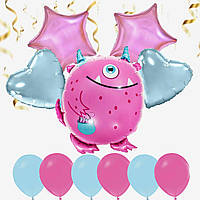 Кулі фольговані повітряні фігура рожева рожева монстрик Джуді набір 5 шт