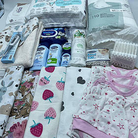 Набір для новонароджених у пологовий "Ніжний дотик" у рожевих кольорах ЕкоМама + сумка у подарунок