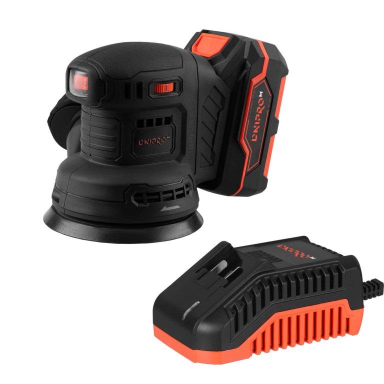 Акумуляторна ексцентрикова шліфмашина Dnipro-M DSO-200BC ULTRA + Батарея BP-240+ Зарядне FC-230, фото 1