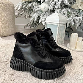 Круті чорні зимові черевики натуральна замша/шкіра