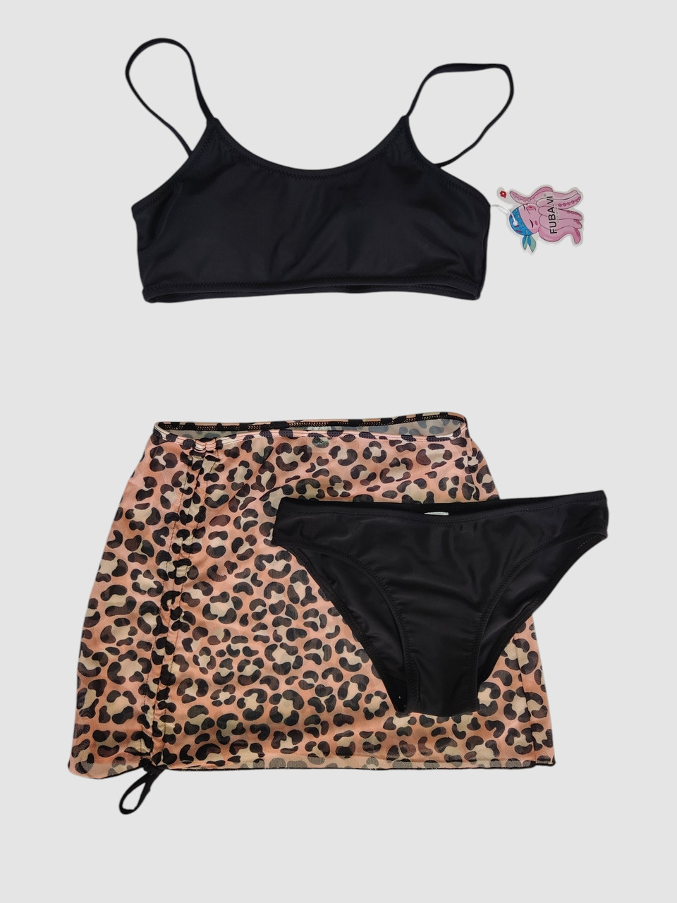 Дитячий купальник з юбкой леопард Fuba 1835 чорний-коричневий 36 38 40 42 розмір