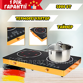 Електроплита настільна інфрачервона Rainberg 5000 Вт 2 конфорки склокерамічна плита 4 режими роботи