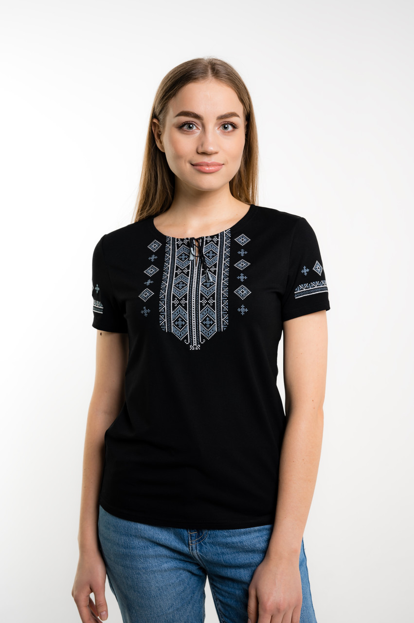 Жіноча вишита футболка Гуцульська сіра, фото 1