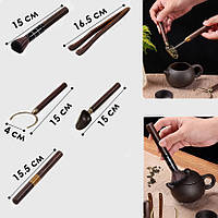 Набір інструментів XKXTJ020 для чайної церемонії 5 предметів ніж для пуеру пензлик лопатка тримач щипці, фото 5