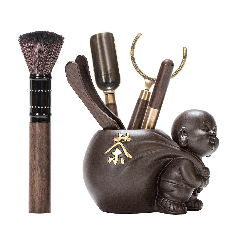 Набір інструментів ZXCDTJ010 для чайної церемонії 5 предметів ніж для пуеру пензлик лопатка тримач щипці, фото 1